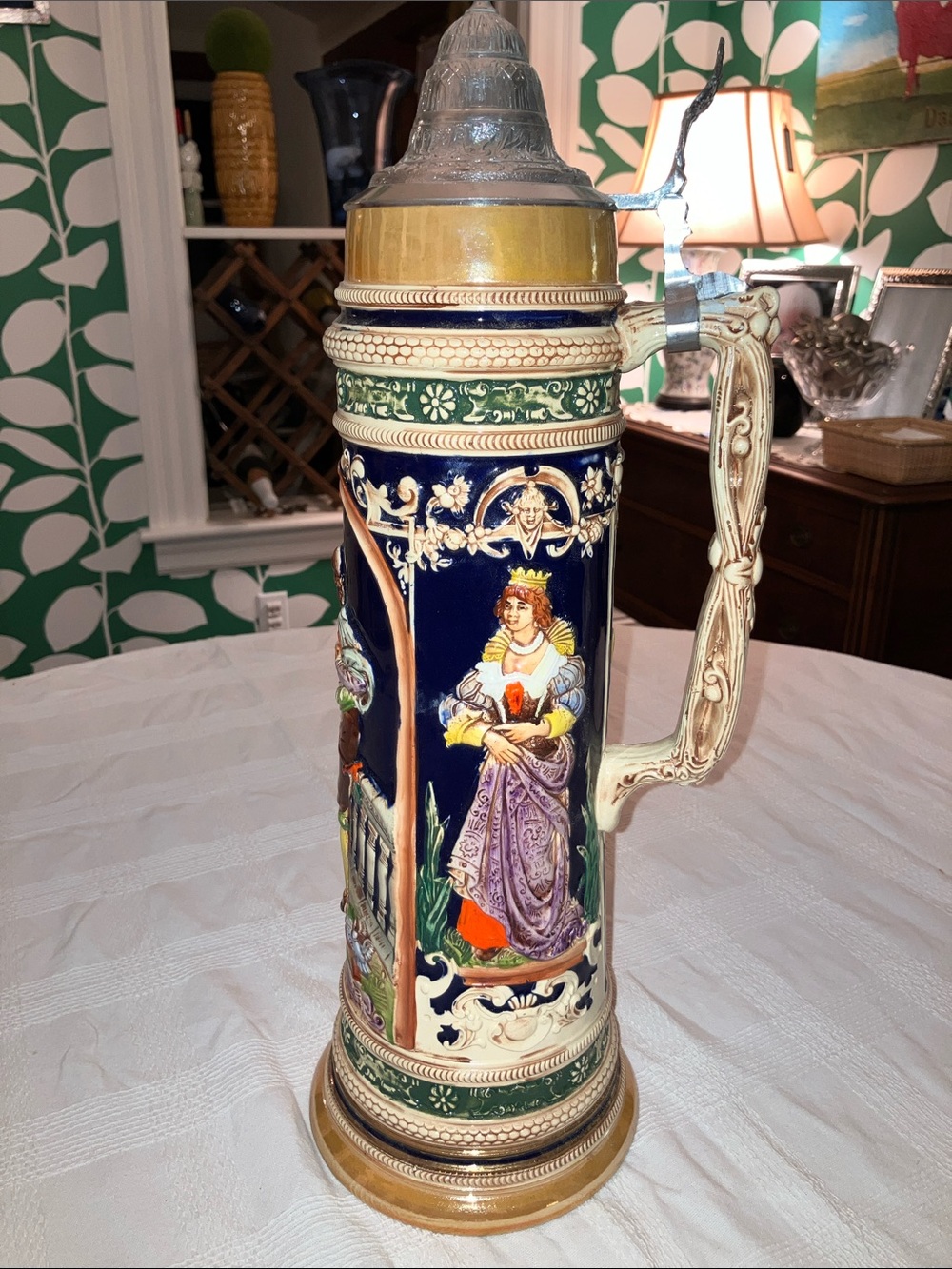 3L Vintage Gerz German Ceramic Beer Stein, 19” H, 6-1/4” Dia.